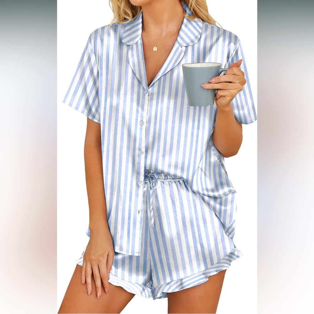 Satin Pajamas Set Button Down 2 Piece
